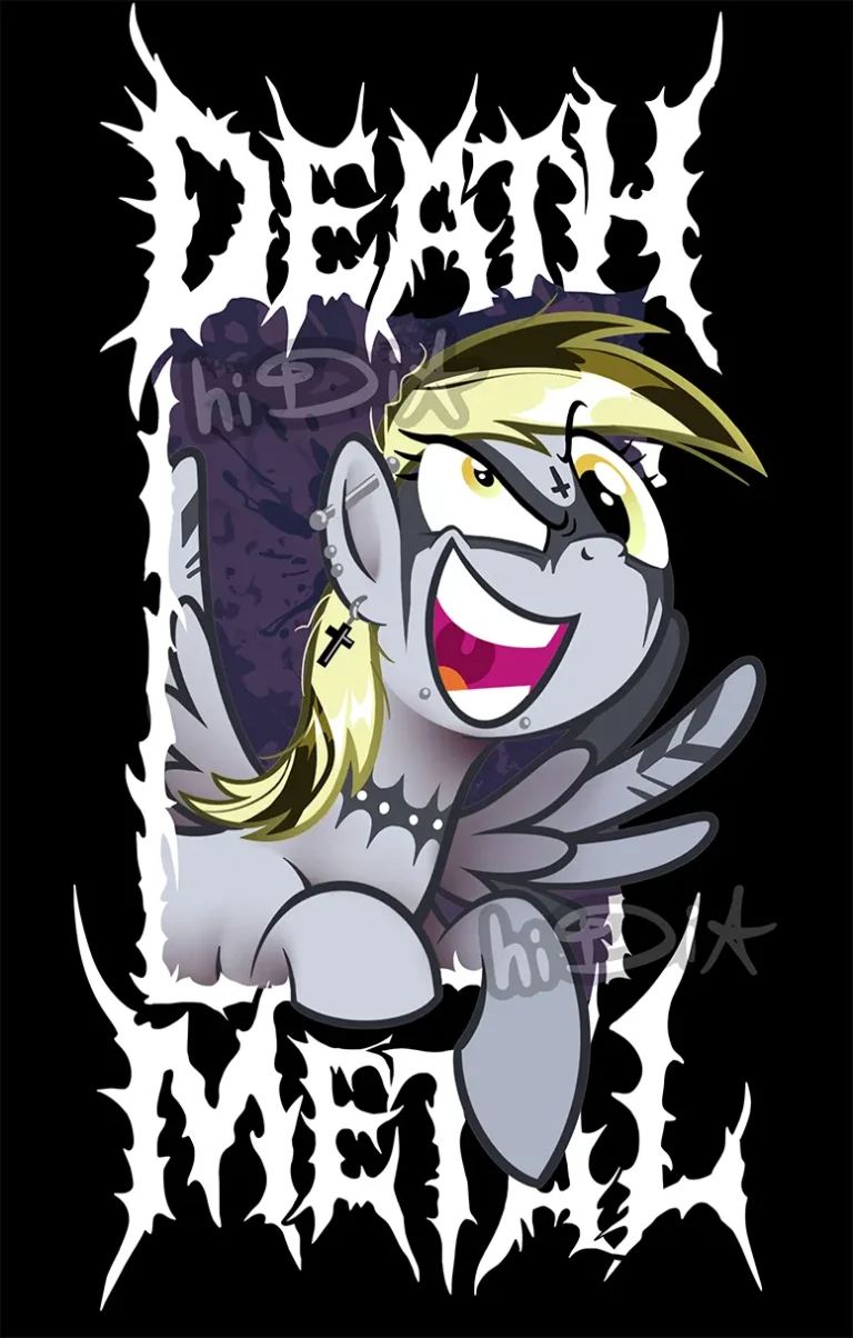 I made this drawing of a death metal derpy hooves as a gift for my BF. This time I preferred a more MLP resembling style rather than using my usual one, to make everything more ironic XD